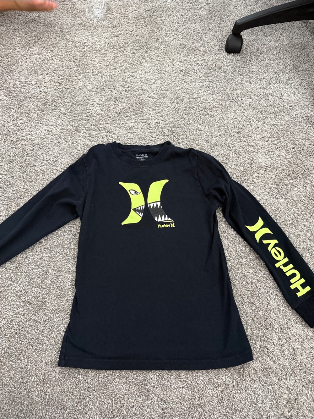 Hurley Black Long Sleeve Tee with Neon Yellow Logo